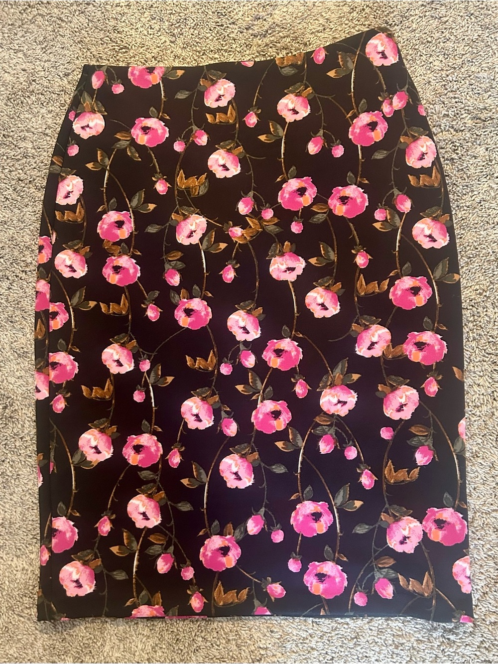 White House Black Market Black Pencil Skirt with Pink Floral Print